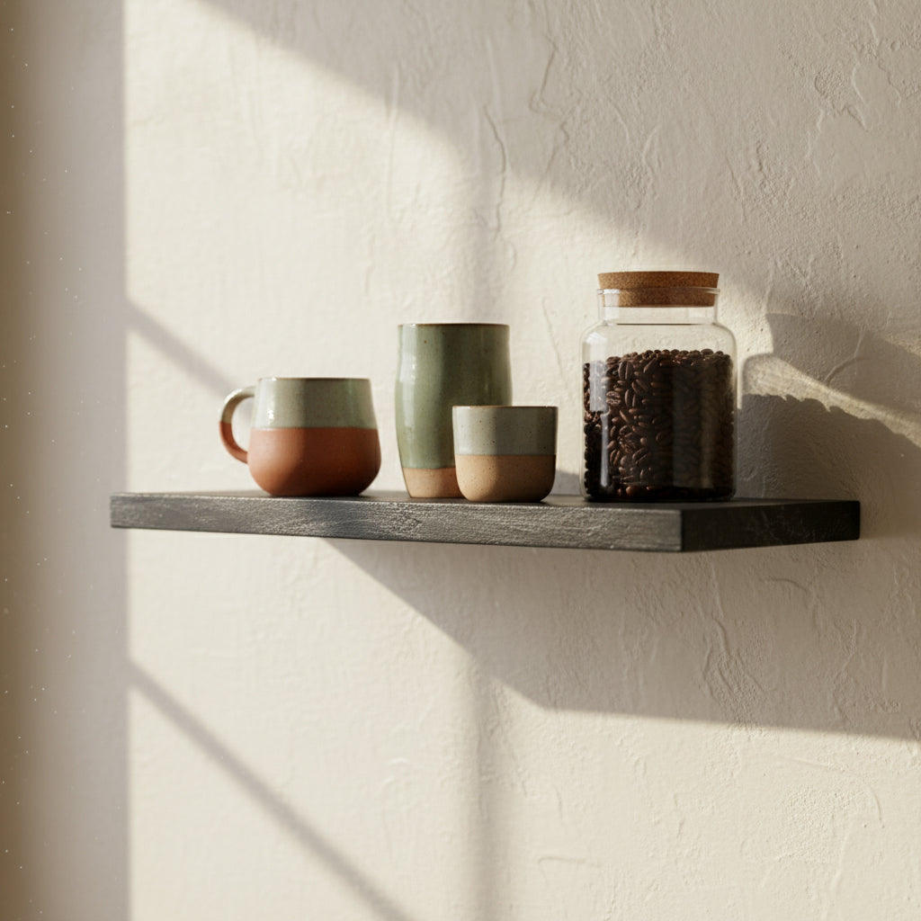 Black floating wall shelf - FSC-recycled wood - 80x18x3.8 cm