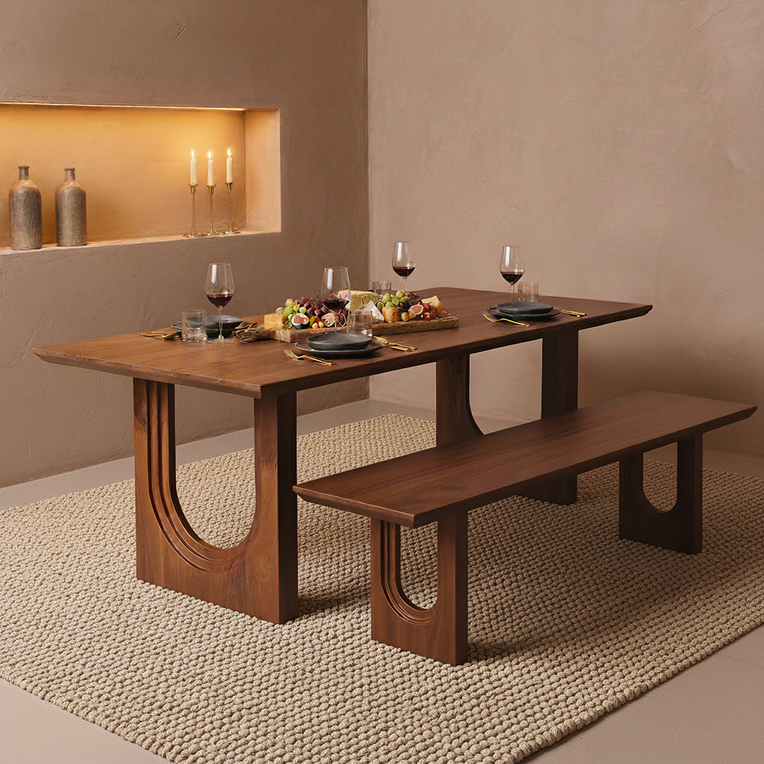 Aurea chamfered mango wood dining bench - 220 cm