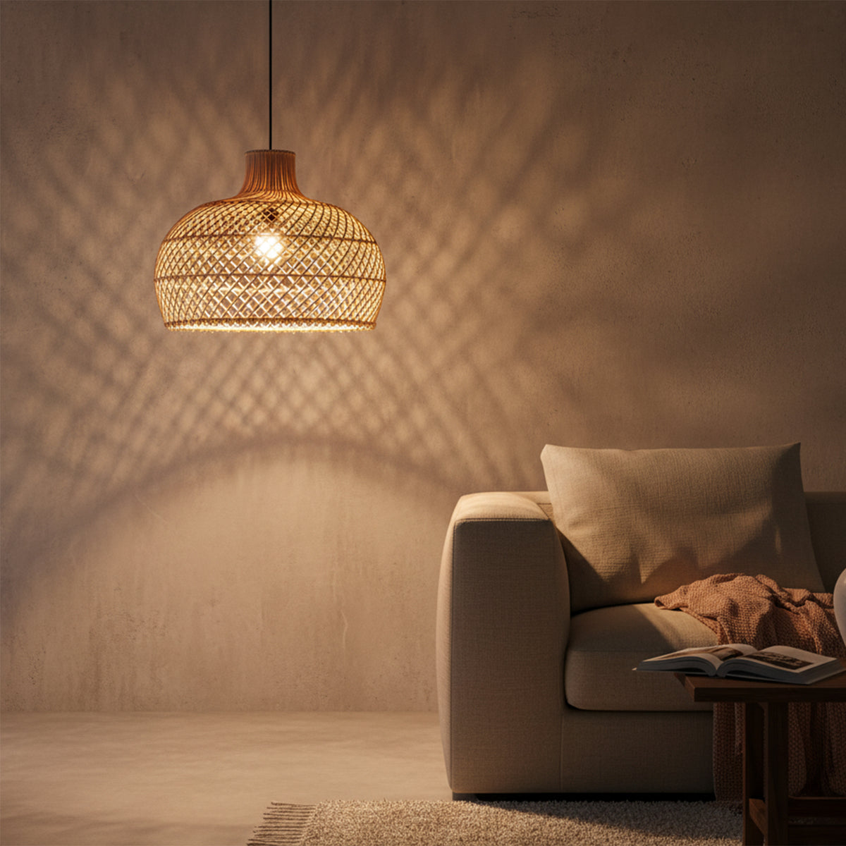 Solea rattan pendant lamp natural - Ø 42x36 cm