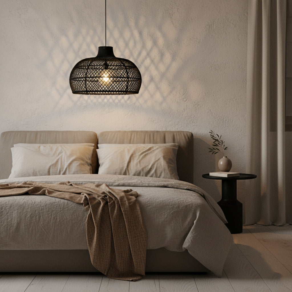 Solea rattan pendant lamp black - Ø 57 x 36 cm