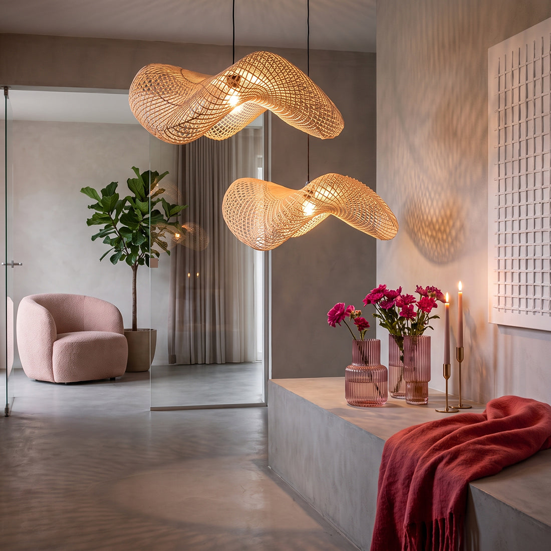 Solea rattan pendant light L - Ø 71 x 26 cm