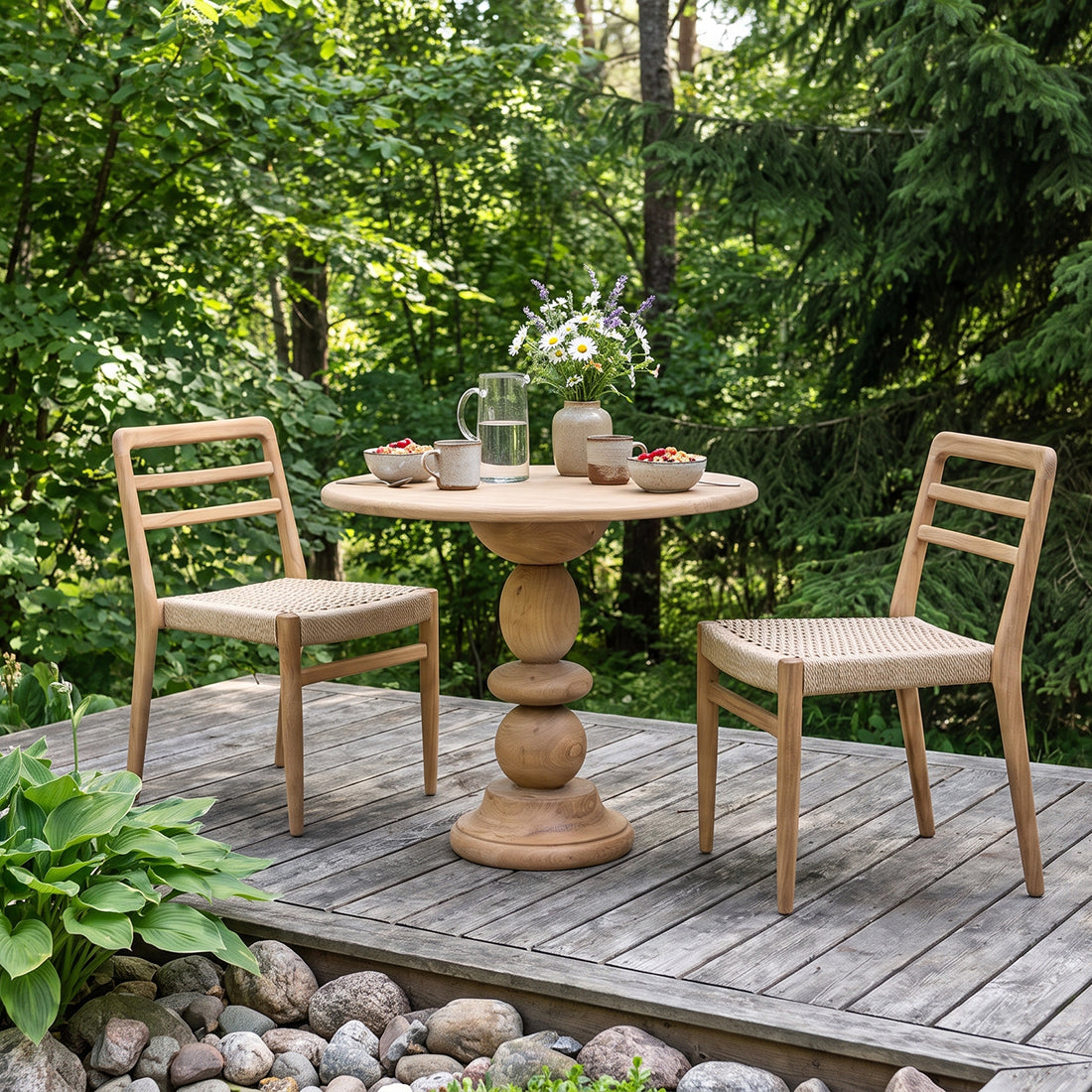 Lilea teak garden chair with armrests - Natural (set of 2)