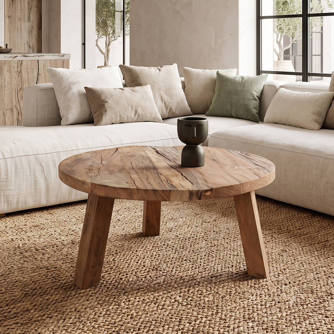 Farmwood round coffee table - FSC recycled wood - Ø70x38 cm