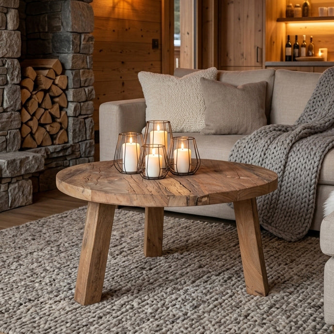 Farmwood round coffee table - FSC recycled wood - Ø70x38 cm