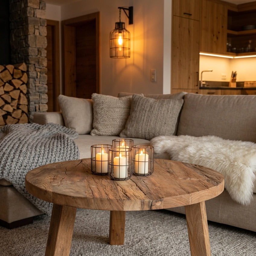 Farmwood round coffee table - FSC recycled wood - Ø70x38 cm
