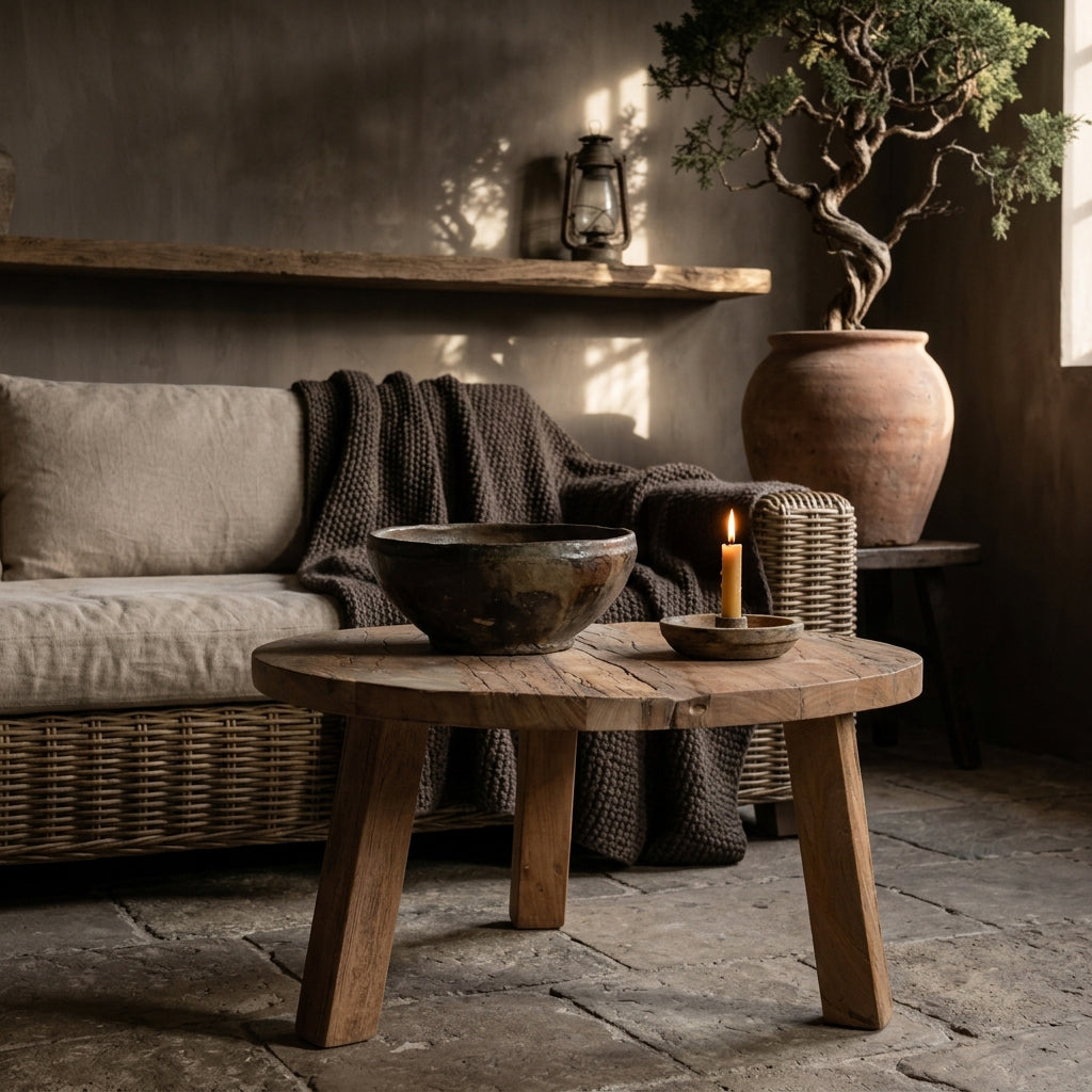 Farmwood round coffee table - FSC recycled wood - Ø70x38 cm