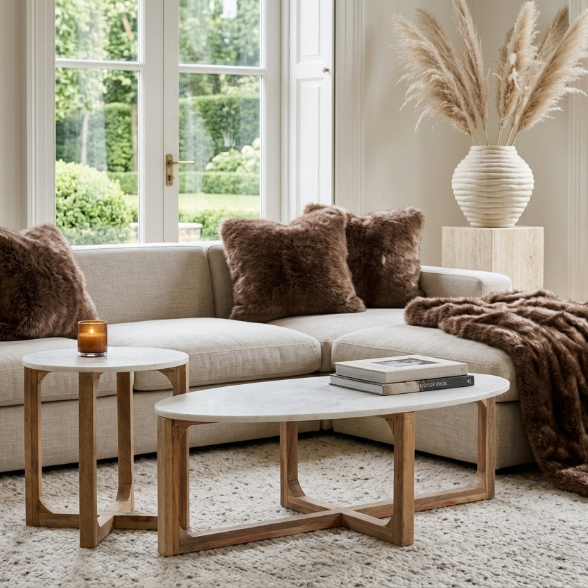 Round marble side table - white