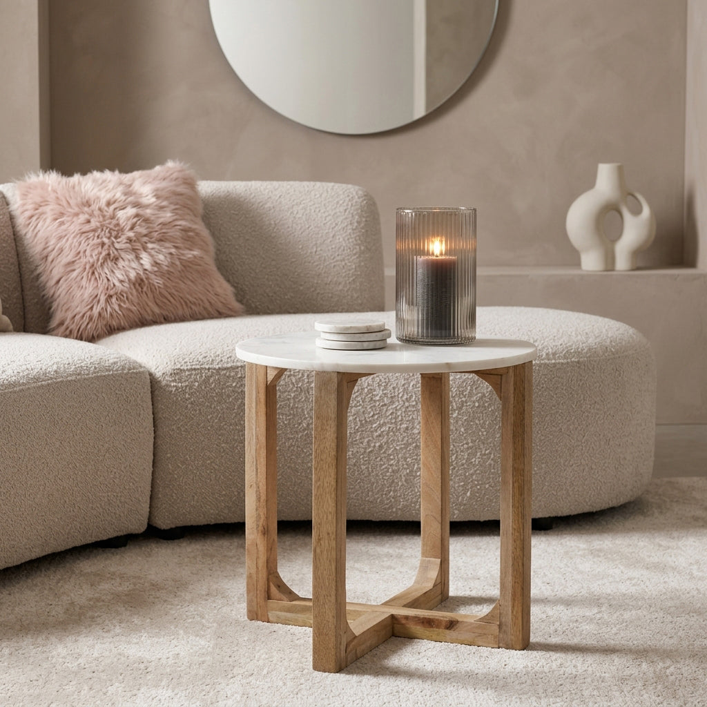 Round marble side table - white