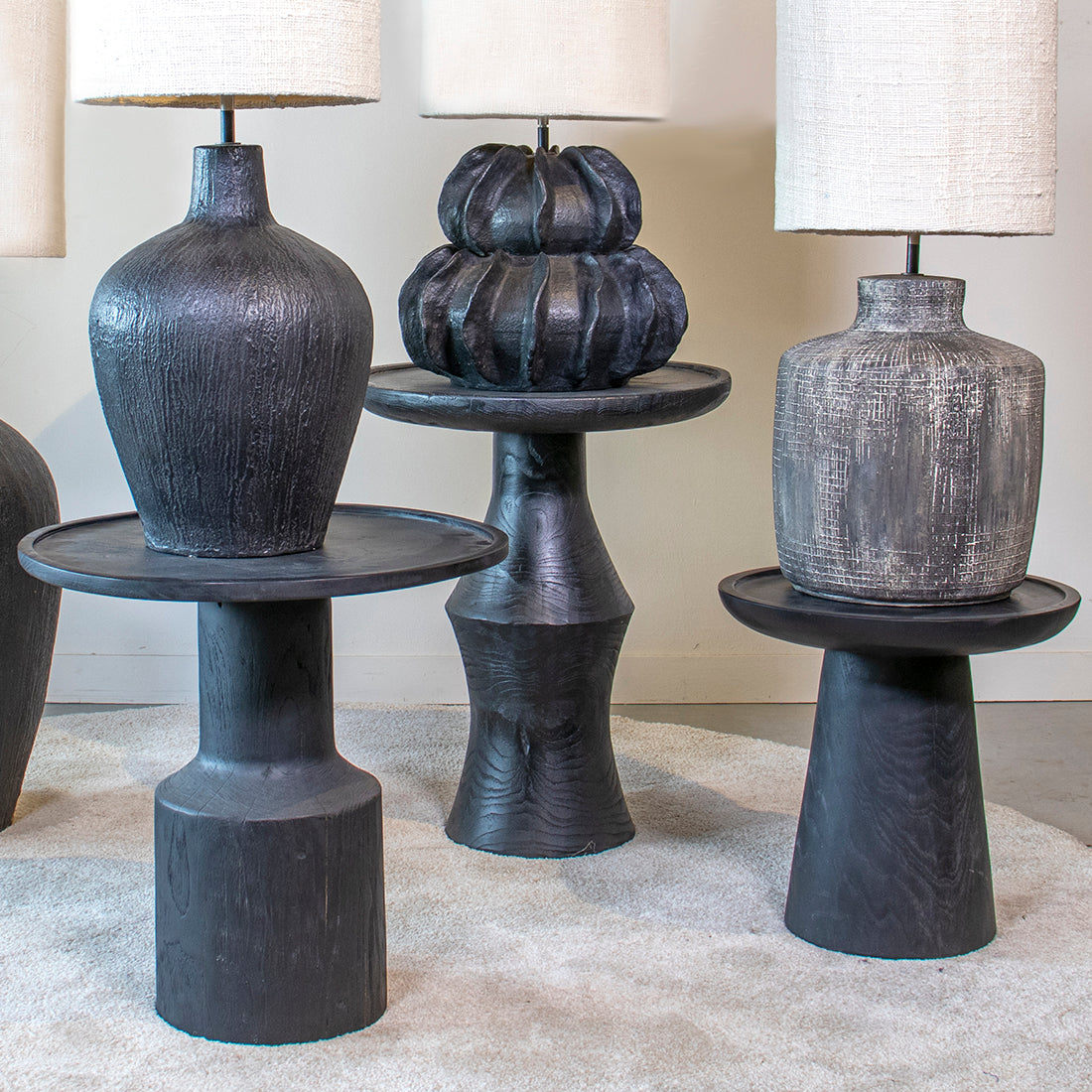 Mori teak side table Twilight - black