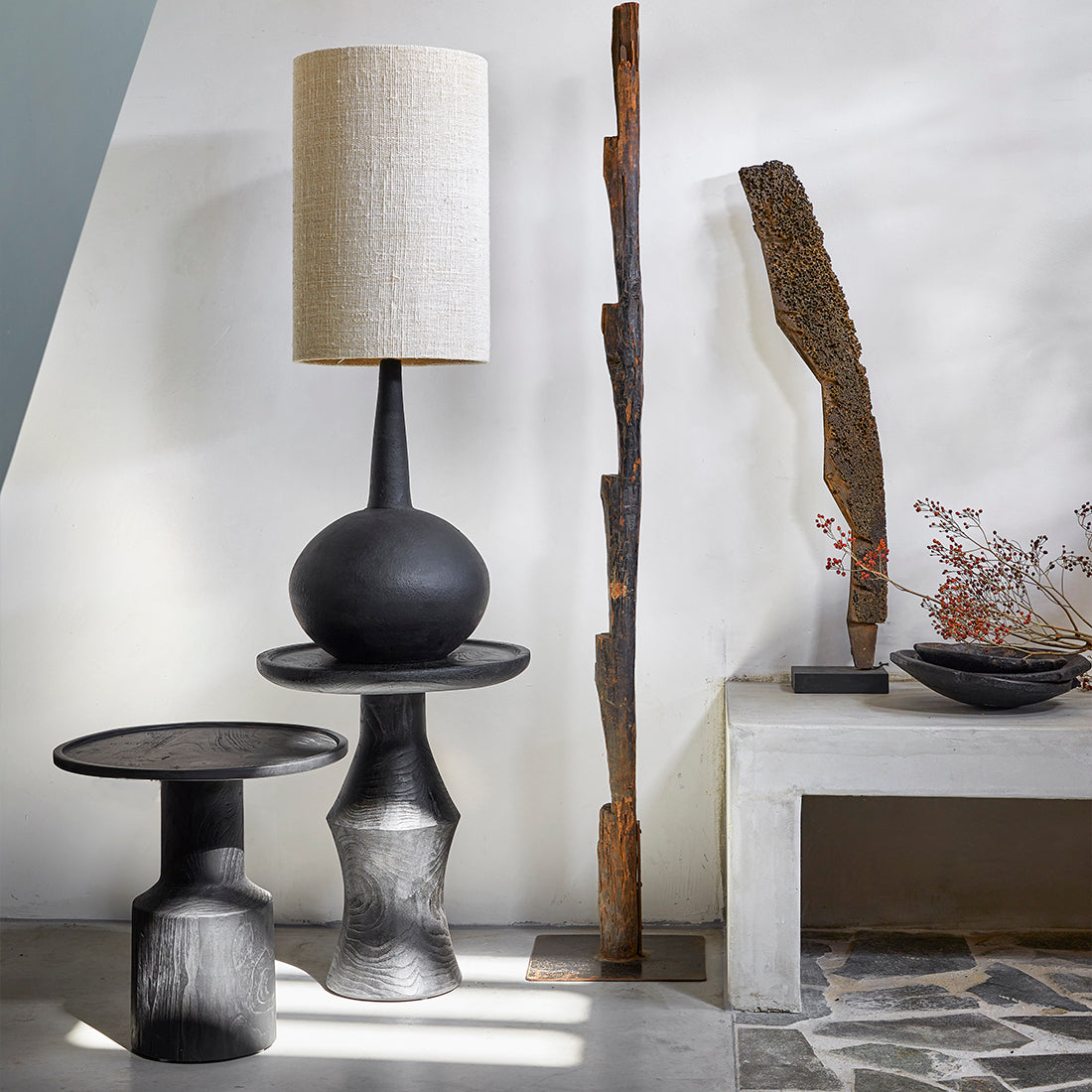Mori teak side table Twilight - black